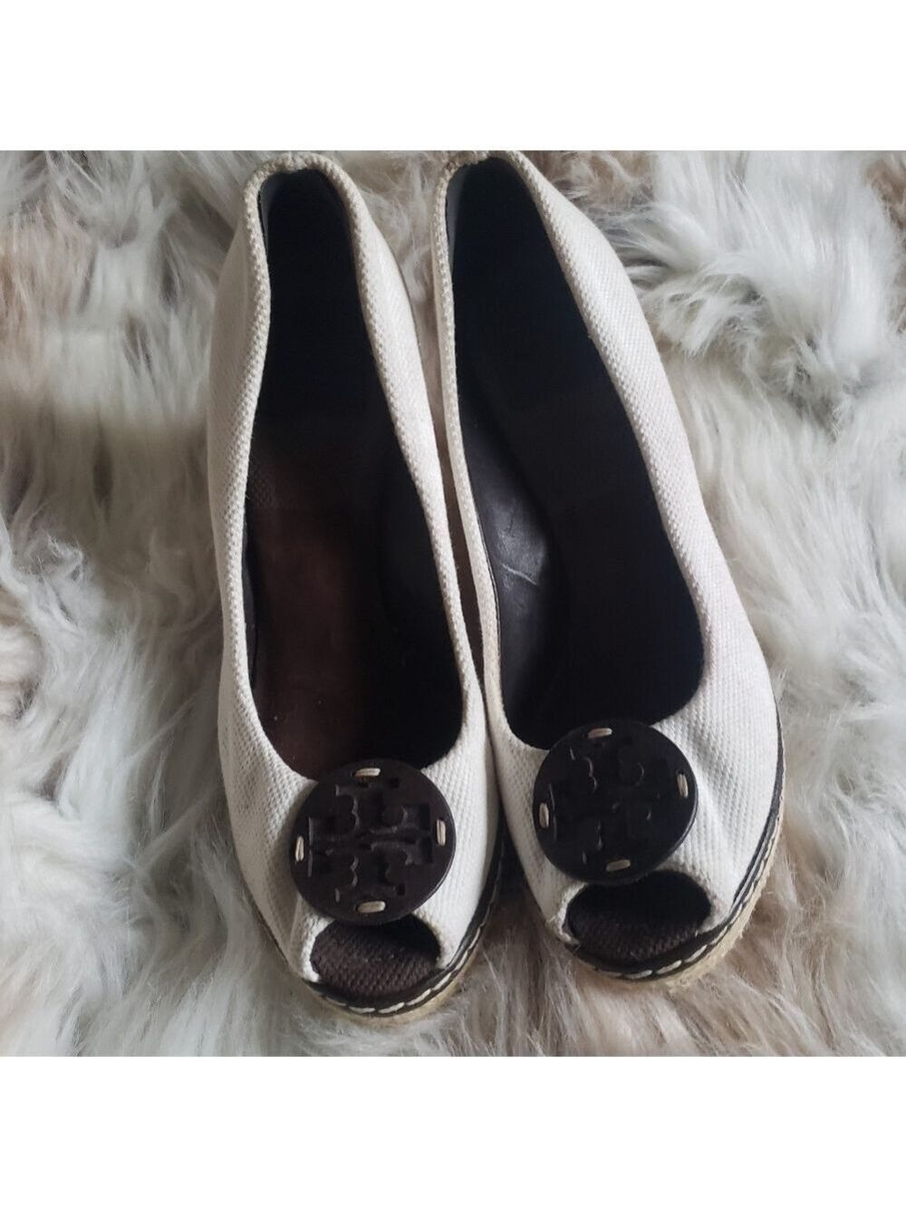 Tory Burch  Canvas Peep Toe Wedge Espadrille